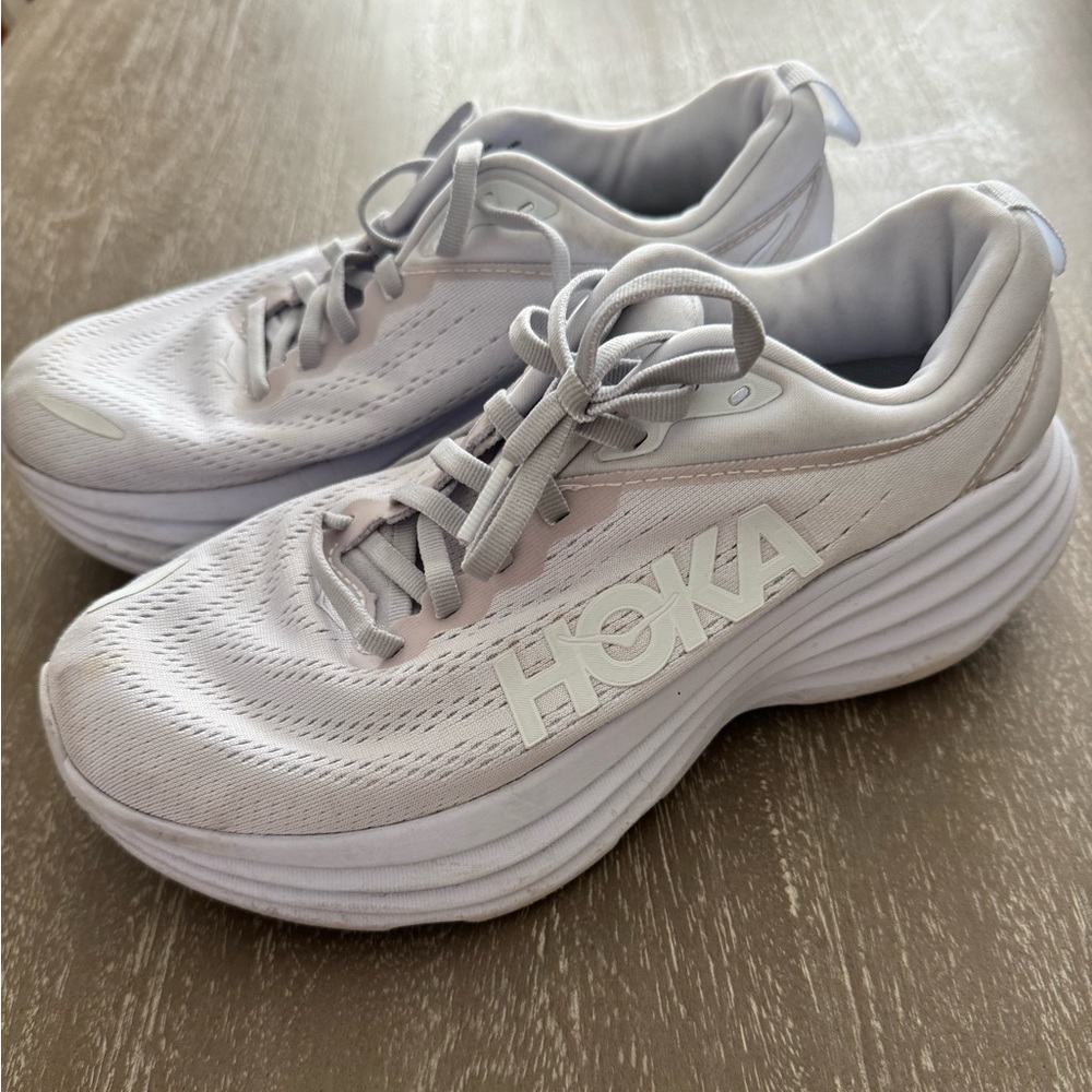 Hoka White Bondi 8 one one Running Shoes - Picture 1 of 6
